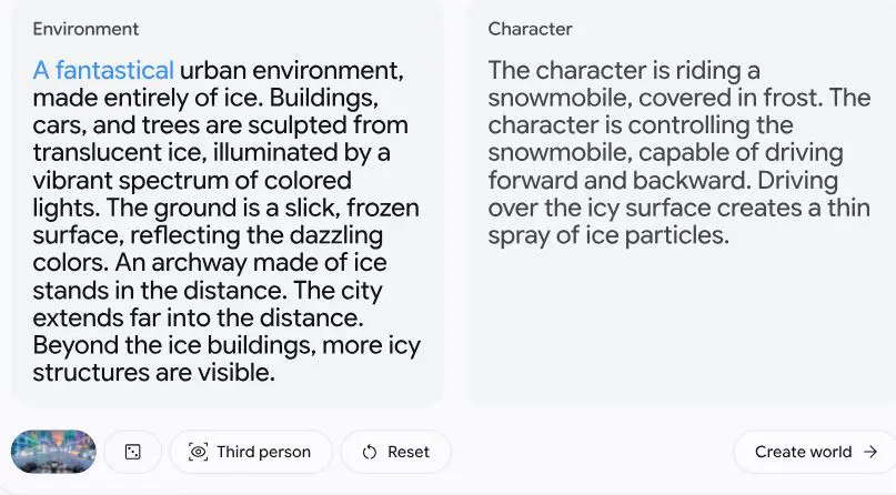 captura de prompt para Project Genie