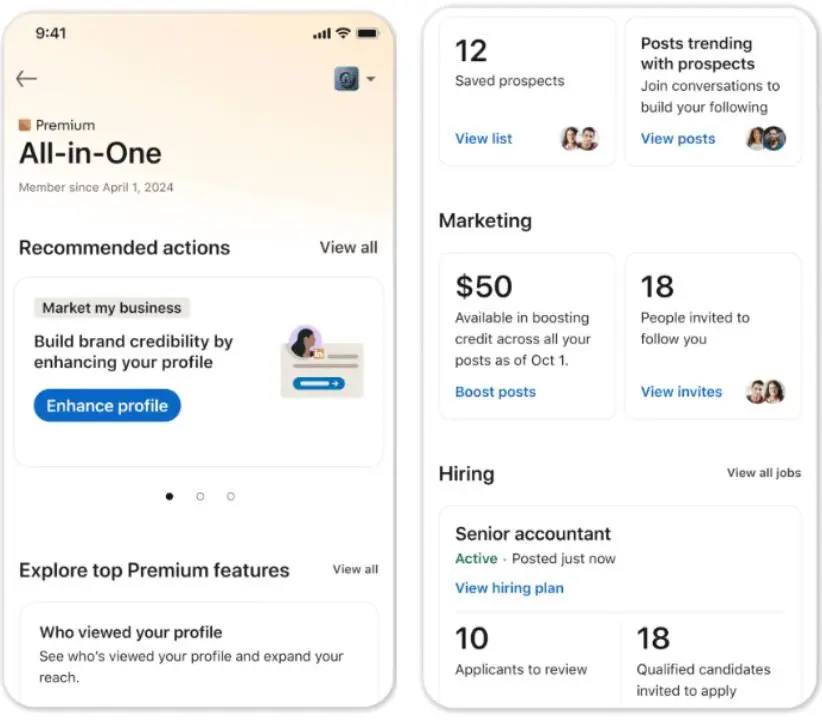 Imagen de dos capturas de pantalla de teléfono móvil que muestran las opciones del panel 